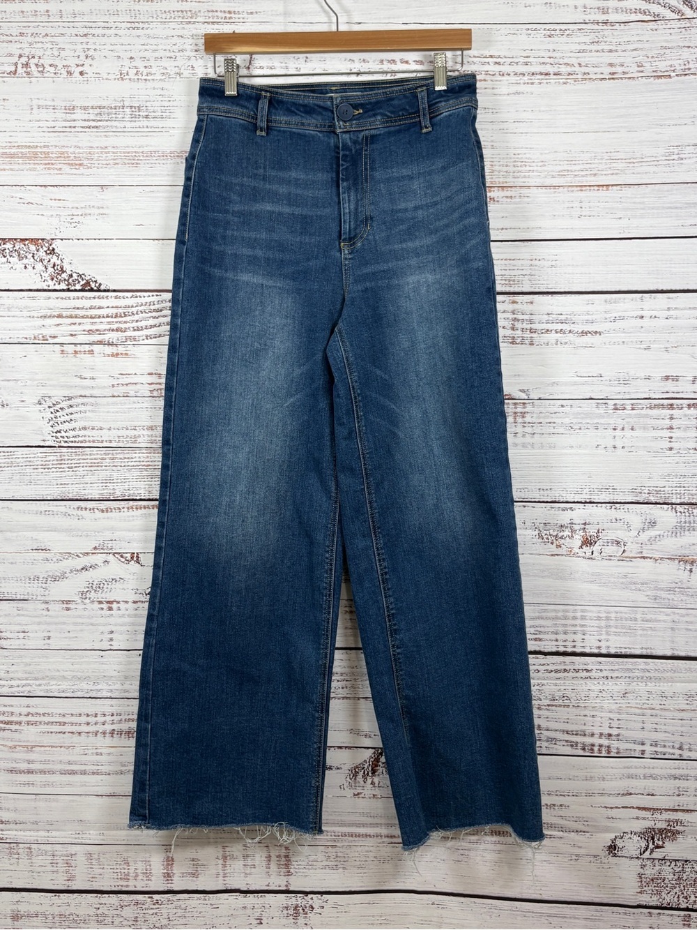 Oat New York Blue High Rise Wide Leg Raw Hem Jeans